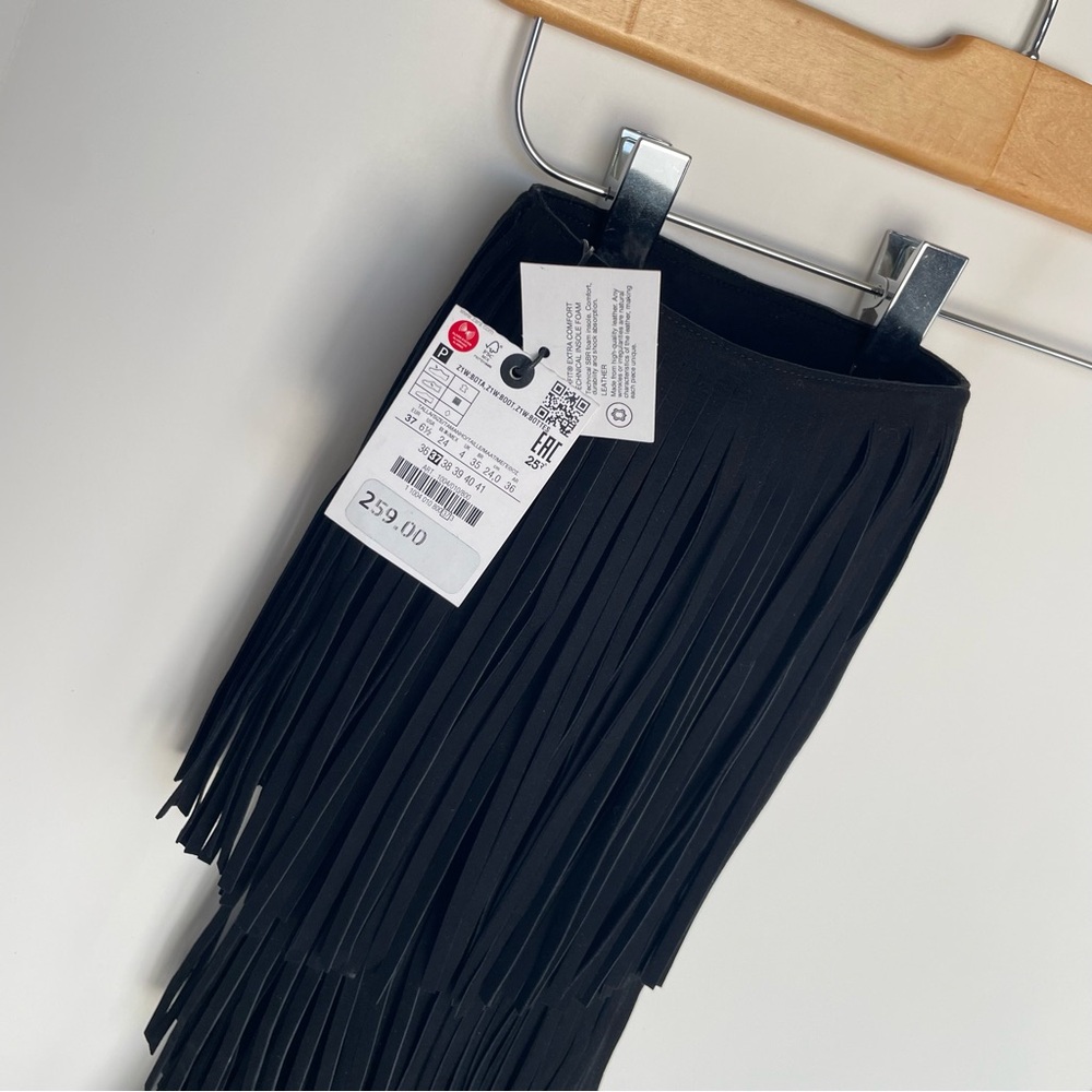 Zara Black Fringe Heeled Knee High Suede Boots Western Maximalism CoastalCowgirl - Picture 9 of 16
